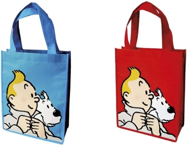 Tim und Struppi Einkaufstaschen (Shopping Bags) Set im Hochformat, Motiv "Red and Blue Design"